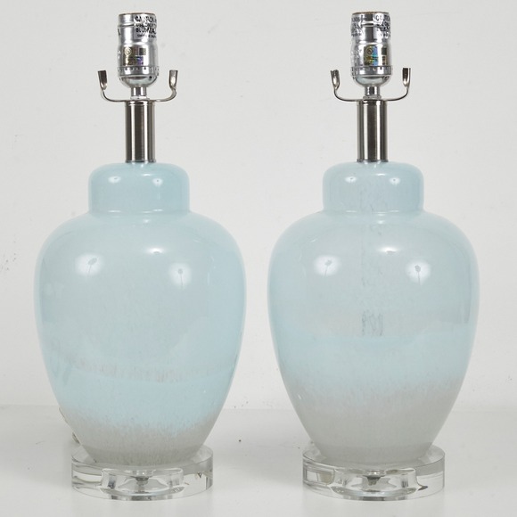Other - Glass Table Lamp Light Blue gry Gradient Blown Glass Acrylic Base Lot of 2